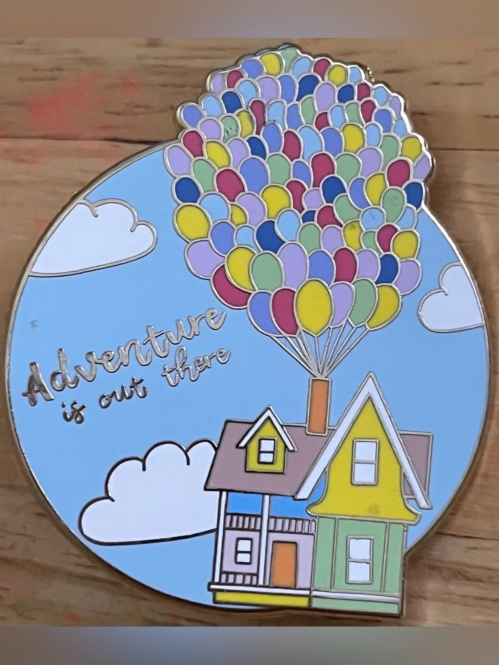Disney Up House Enamel Pin with Multicolored Balloons - Blue Background